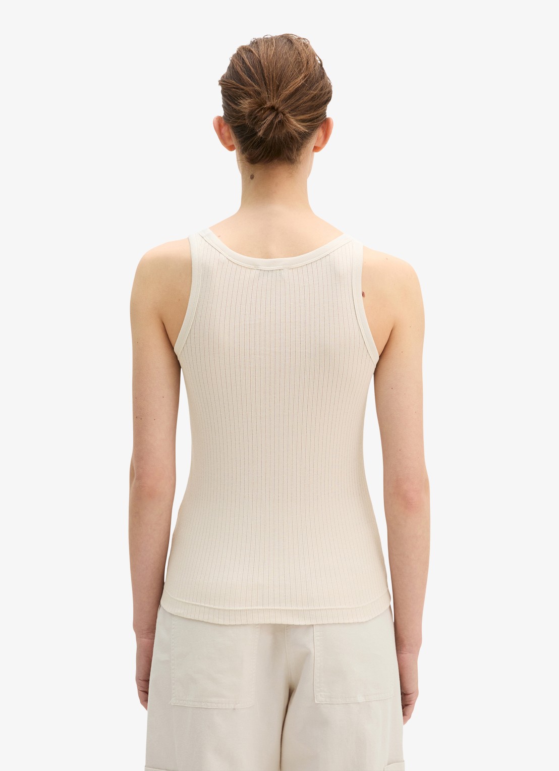 Marc O'Polo Ribgebreide tanktop met ronde hals - achterkant 3 beige