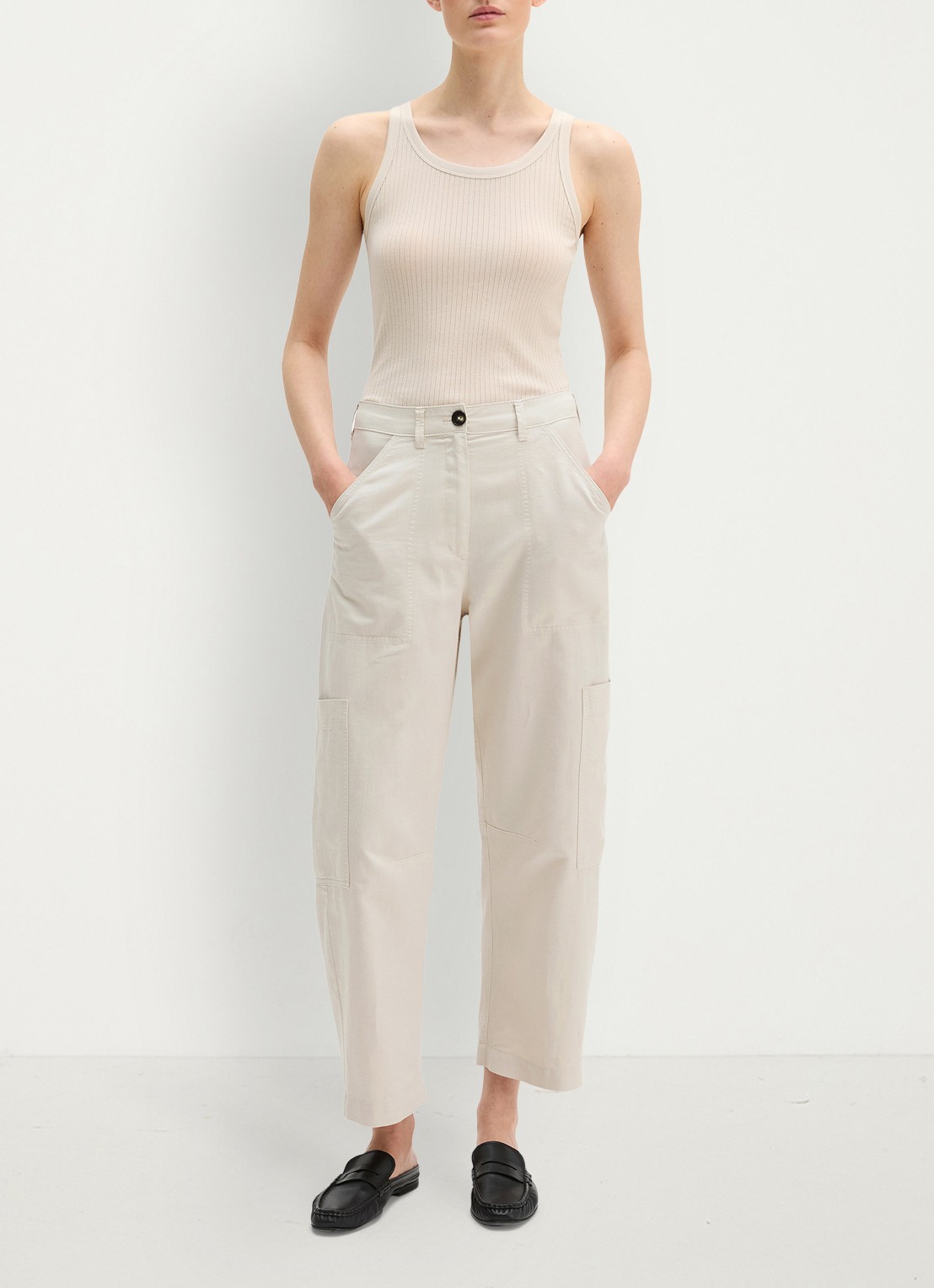 Marc O'Polo Ribgebreide tanktop met ronde hals - voorkant 5 beige