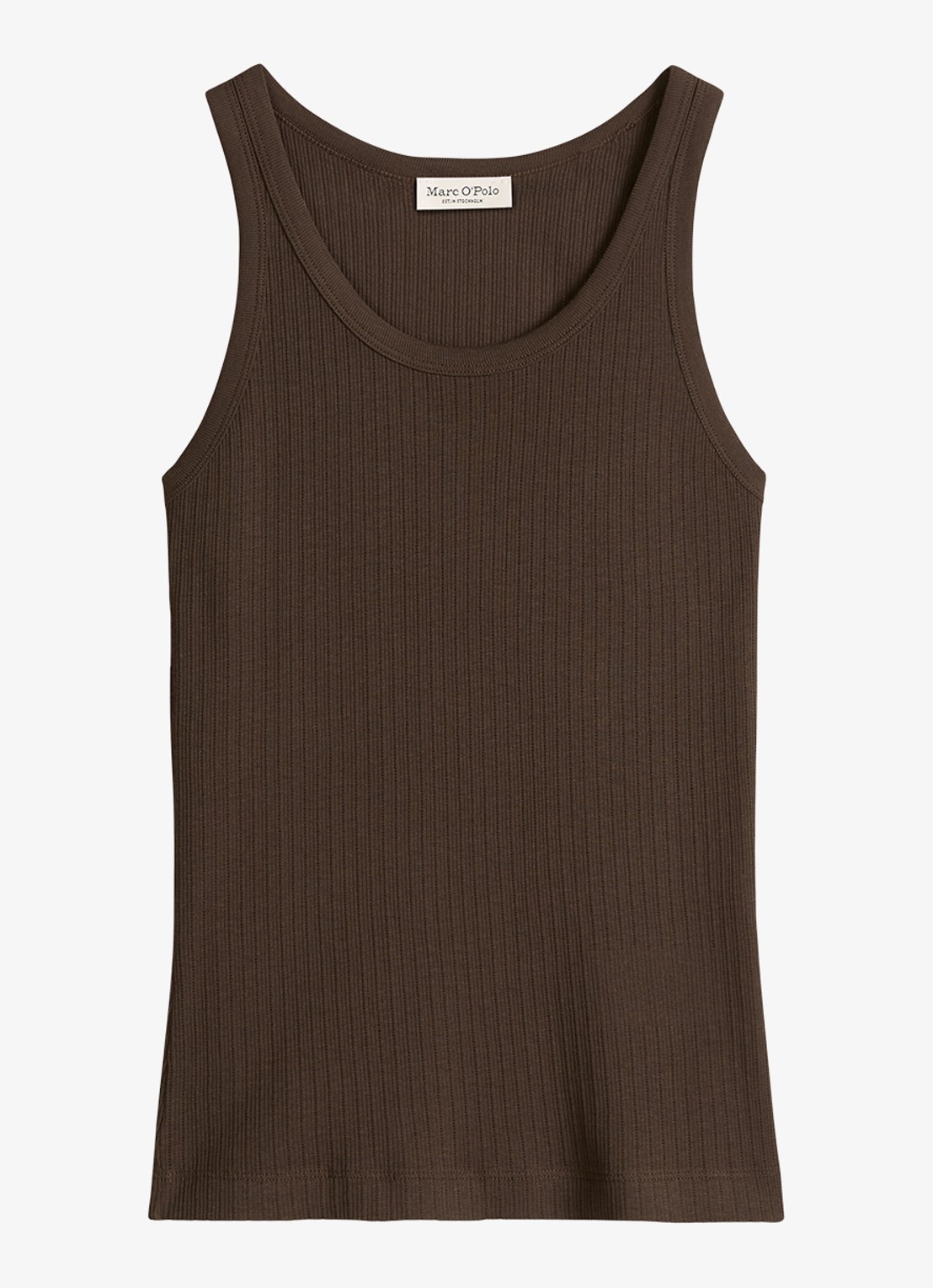 Marc O'Polo Ribgebreide tanktop met ronde hals - voorkant 2 donkerbruin