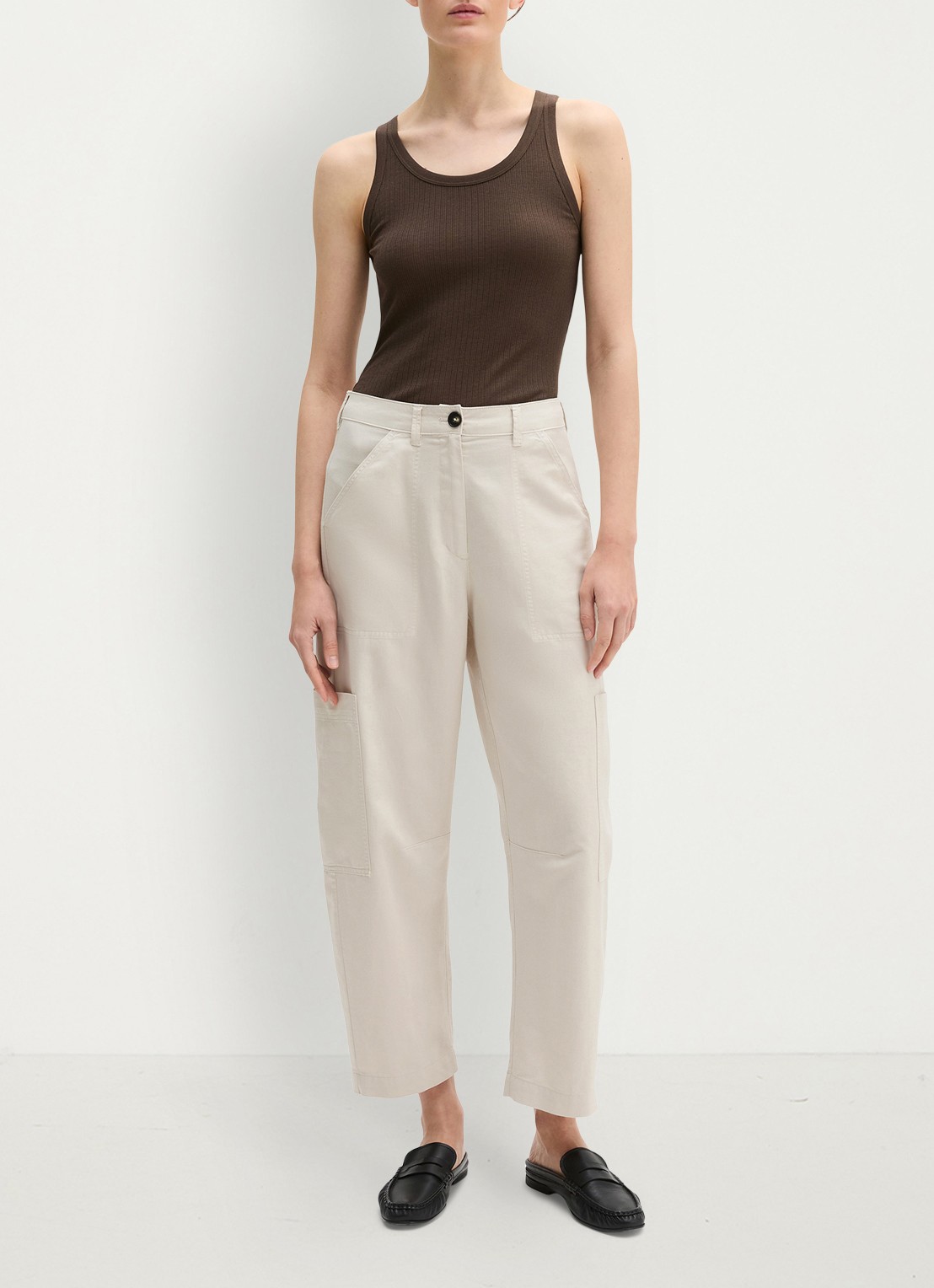 Marc O'Polo Ribgebreide tanktop met ronde hals - voorkant 3 donkerbruin