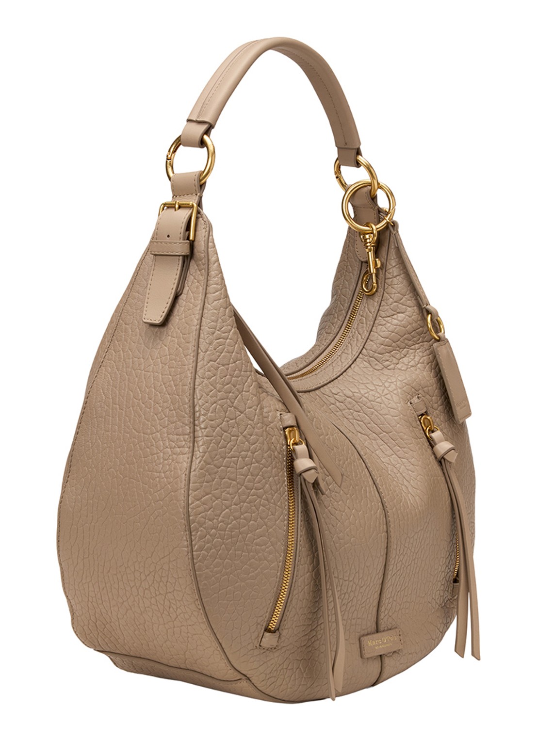 Marc O'Polo Schoudertas van leer met afneembare schouderriem - detail taupe