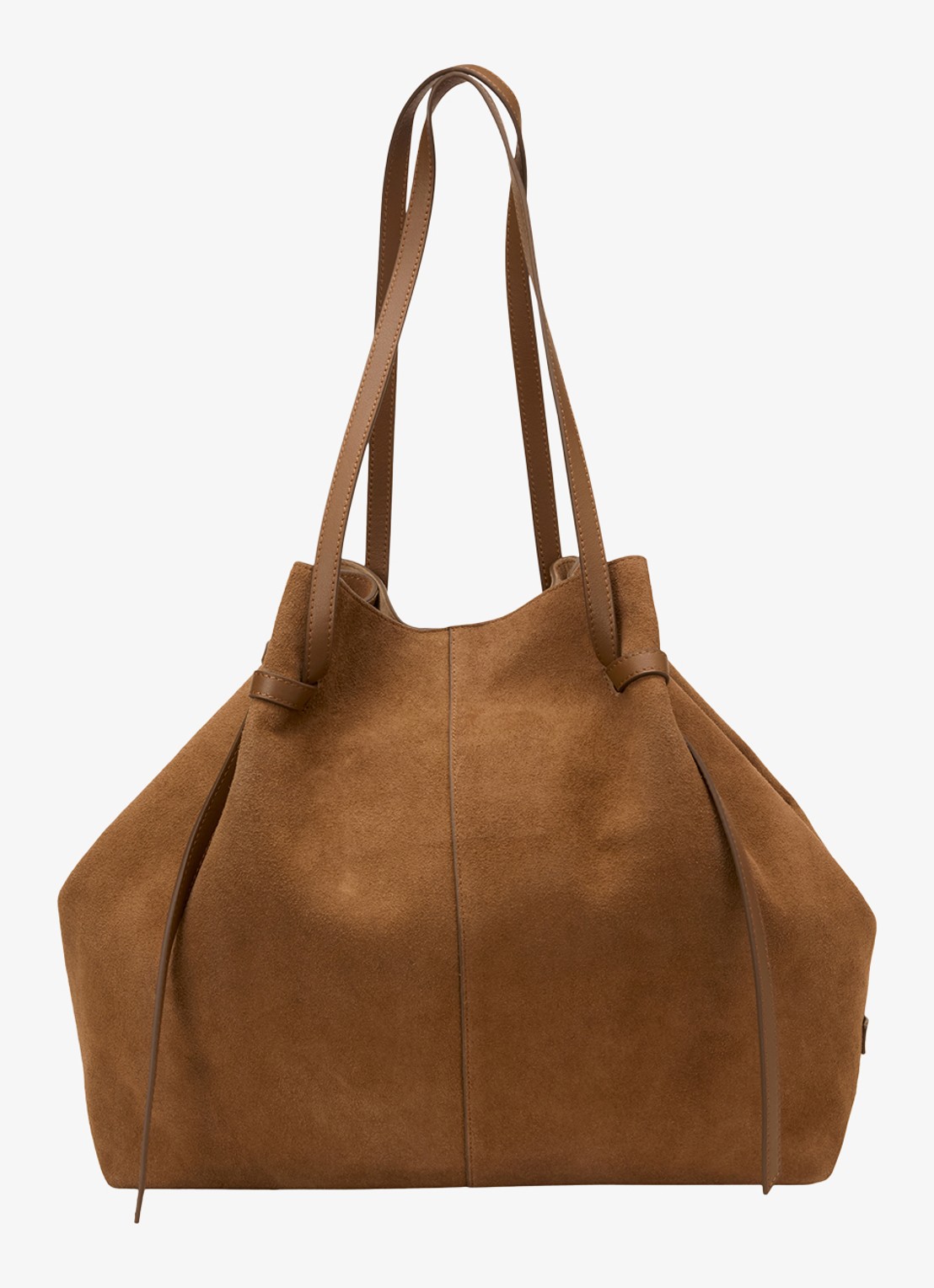 Marc O'Polo Schoudertas van leer met logo - achterkant 2 cognac