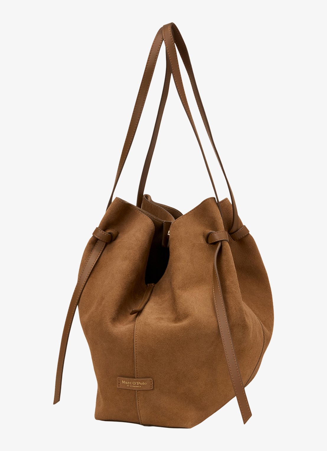 Marc O'Polo Schoudertas van leer met logo - detail 4 cognac