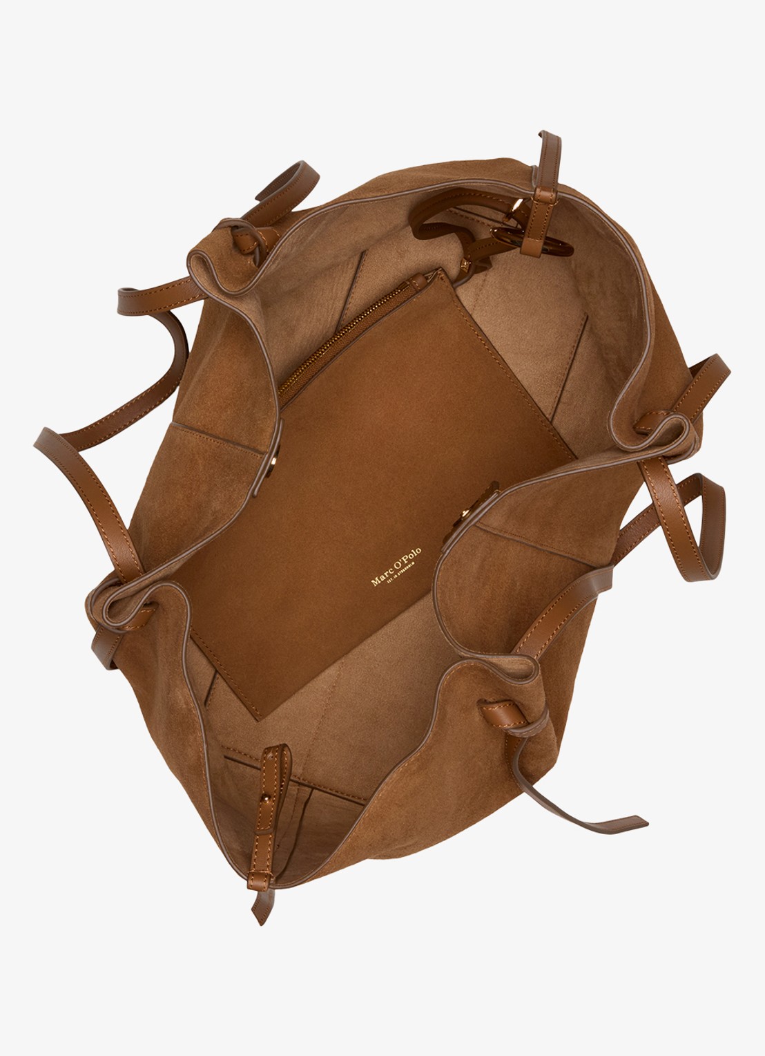 Marc O'Polo Schoudertas van leer met logo - detail 5 cognac
