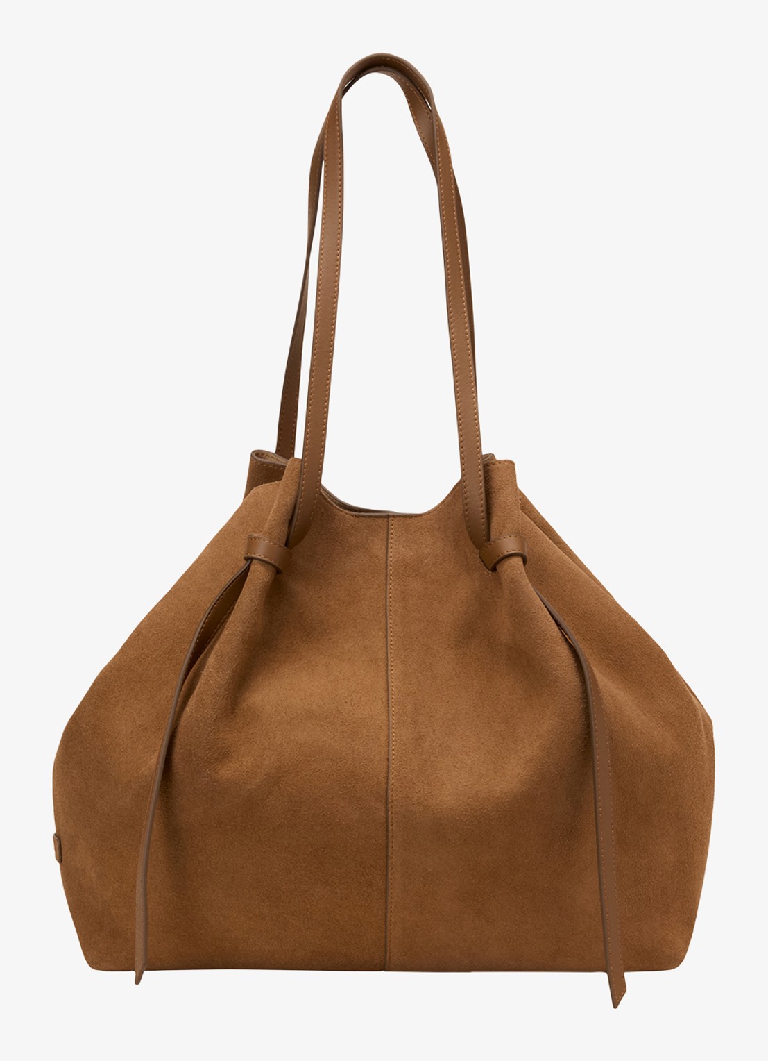 Marc O'Polo Schoudertas van leer met logo - voorkant cognac
