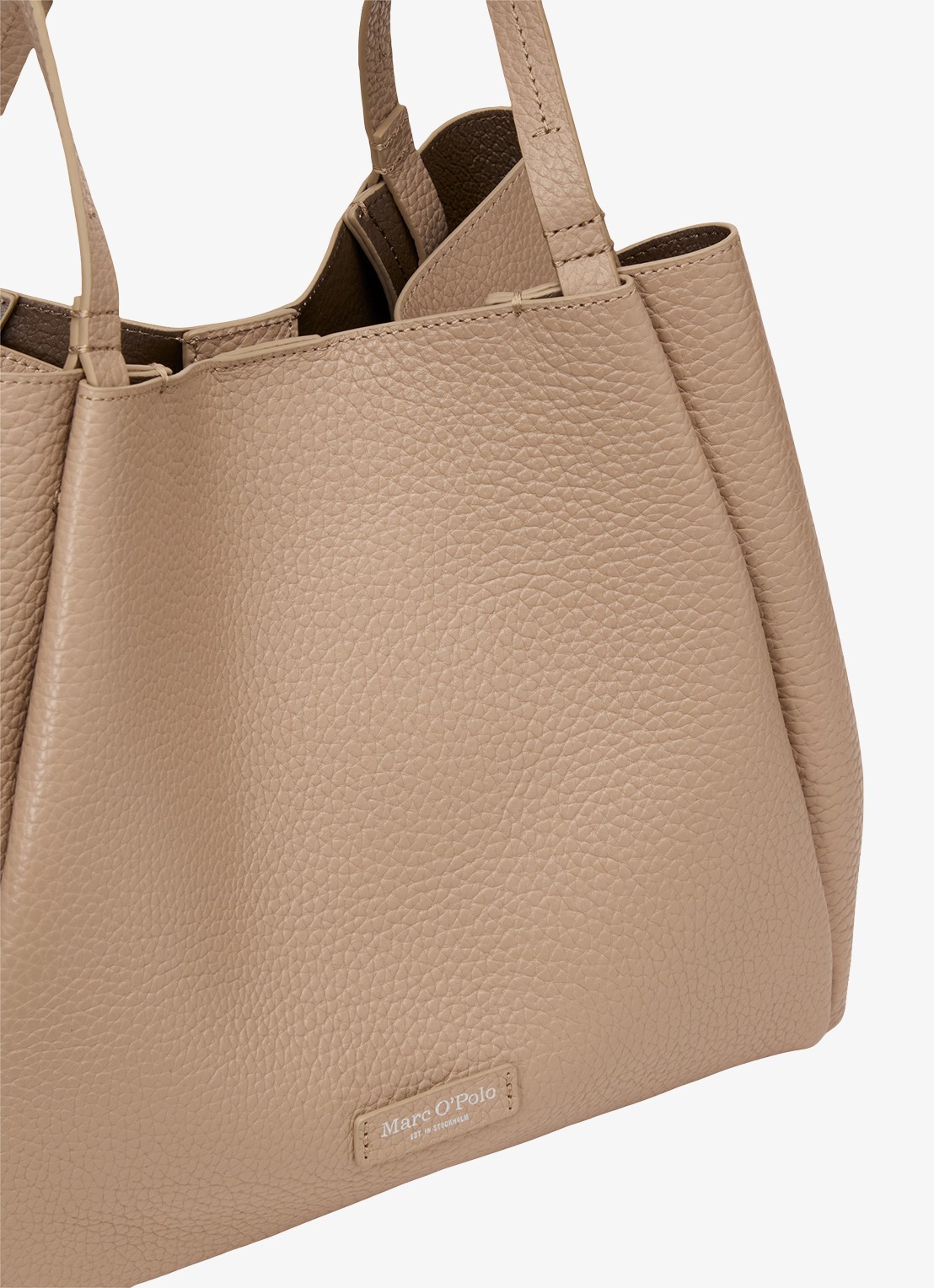 Marc O'Polo Schoudertas van leer met logo - detail 4 beige