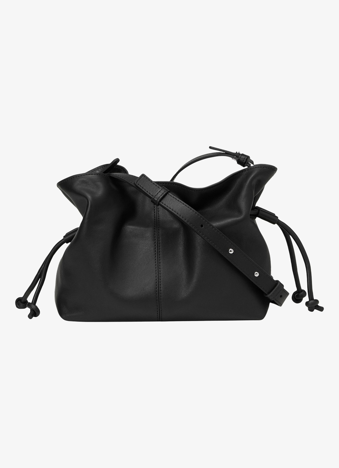 Marc O'Polo Schoudertas van leer met verstelbare schouderriem - voorkant 5 black-0001 / zwart