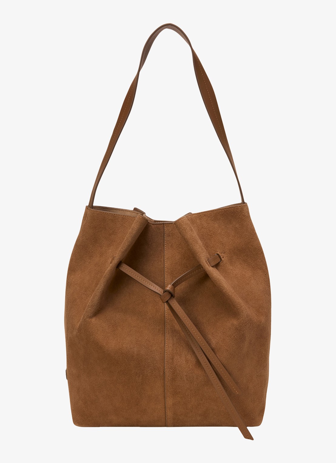 Marc O'Polo Schoudertas van suède met logo - voorkant camel