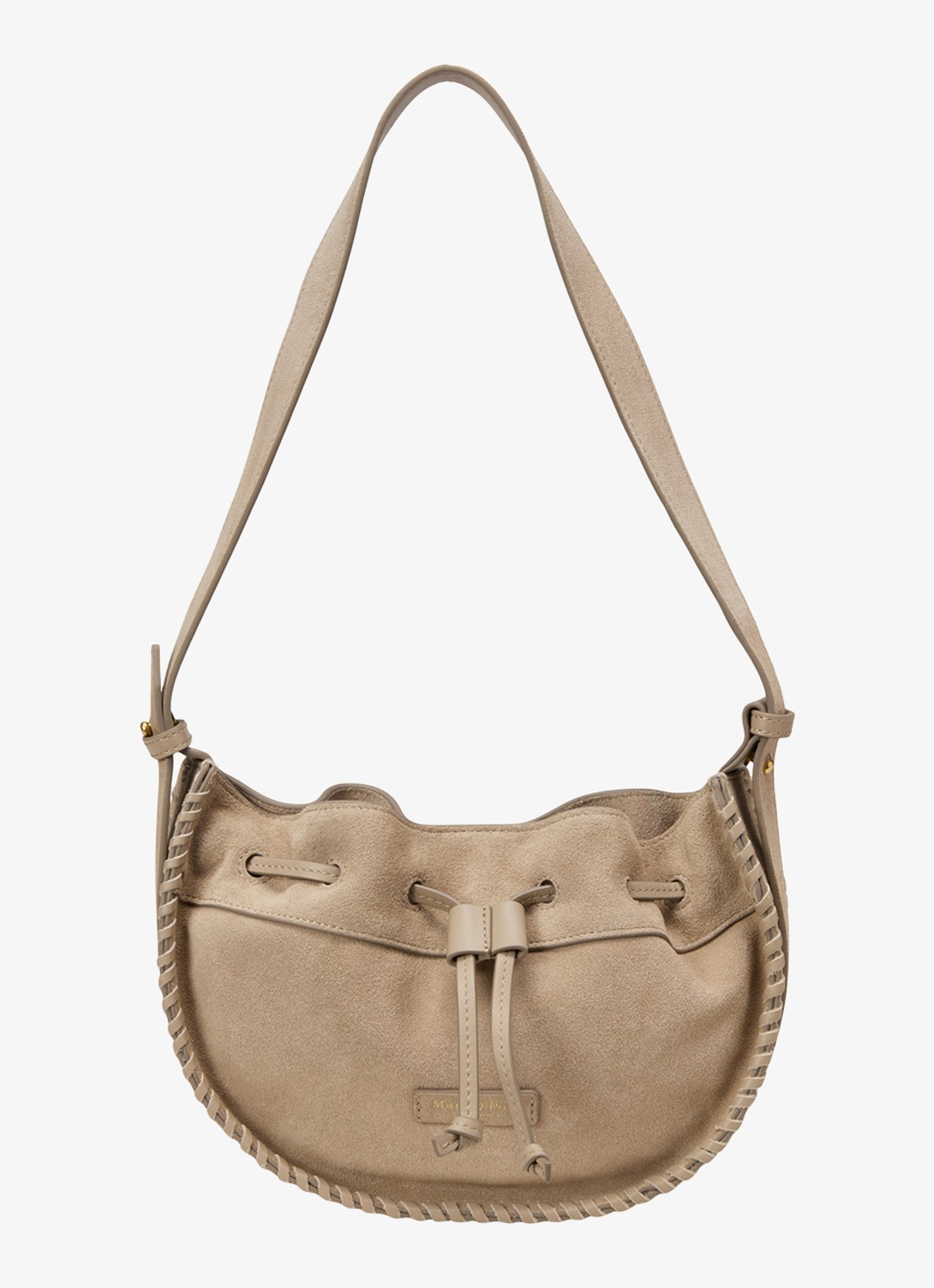 Marc O'Polo Schoudertas van suède  met verstelbare schouderriem - voorkant earthy taupe / beige