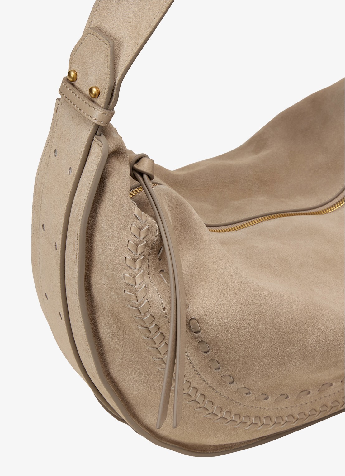 Marc O'Polo Schoudertas van suède  met verstelbare schouderriem - achterkant earthy taupe / beige