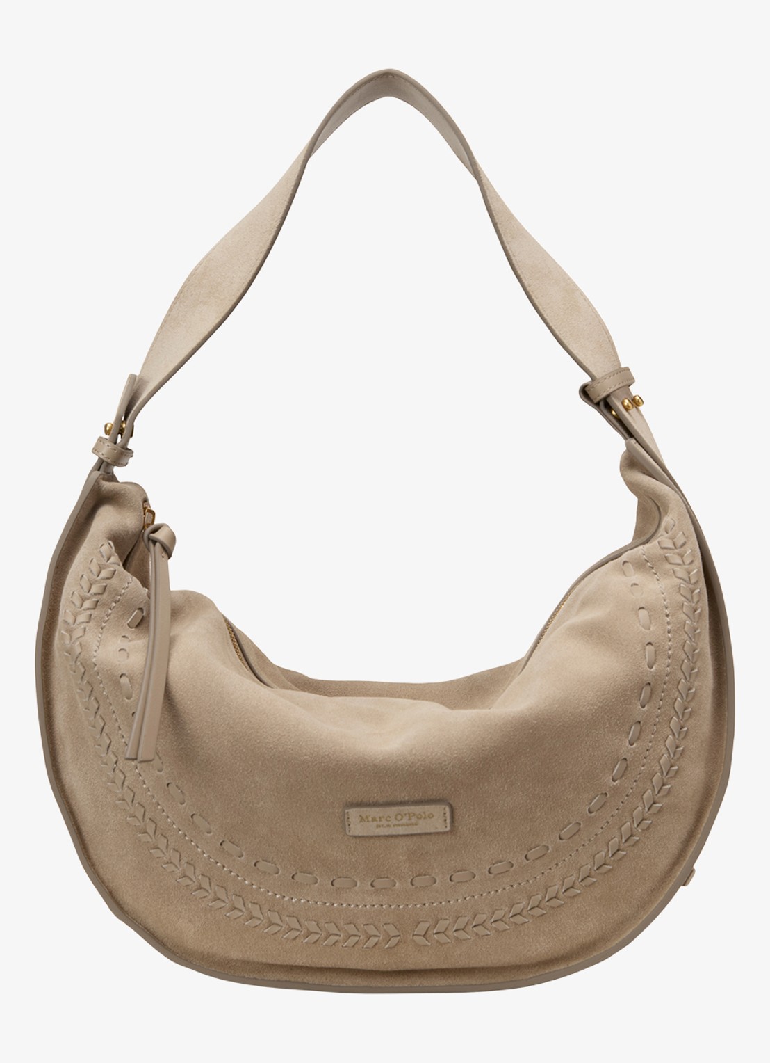 Marc O'Polo Schoudertas van suède  met verstelbare schouderriem - voorkant 2 earthy taupe / beige