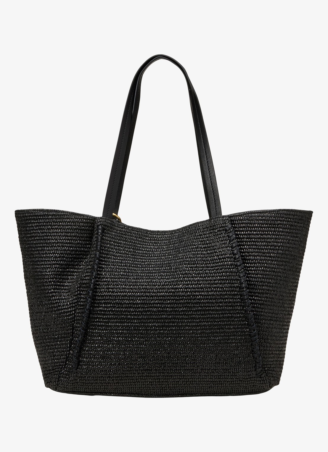 Marc O'Polo Shopper van raffia met leren details - achterkant 5 black / zwart