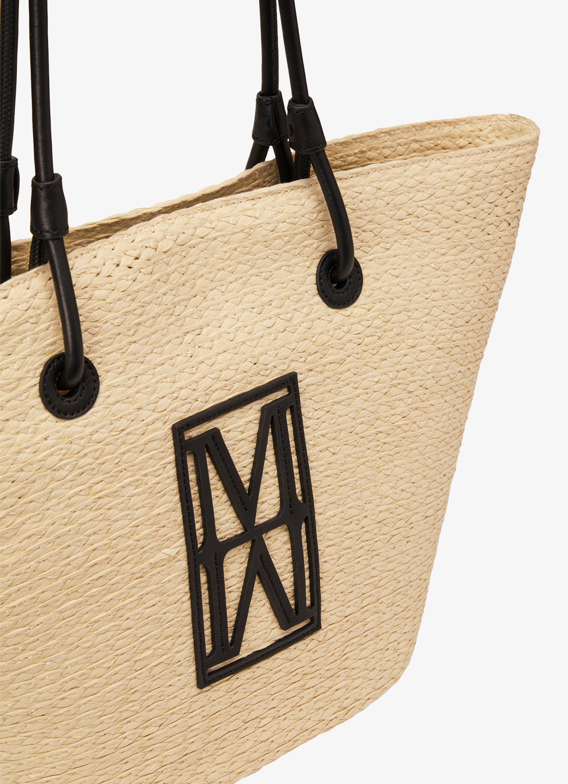 Marc O'Polo Shopper van raffia met leren details - detail 3 light rafia / beige