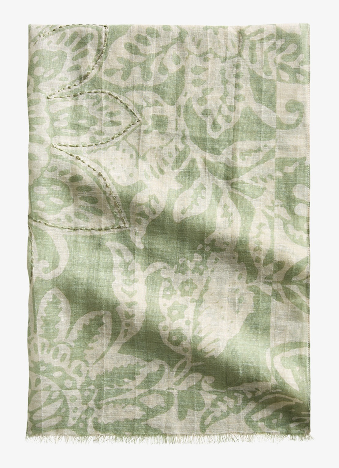 Marc O'Polo Sjaal met bloemenprint - voorkant lindegroen