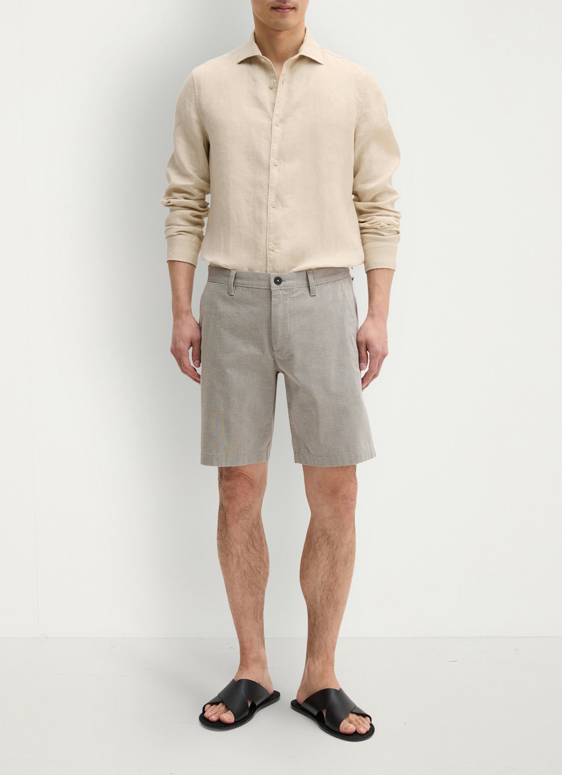 Marc O'Polo Straight fit korte broek met steekzakken - voorkant 2 black 48-0140 / grijs