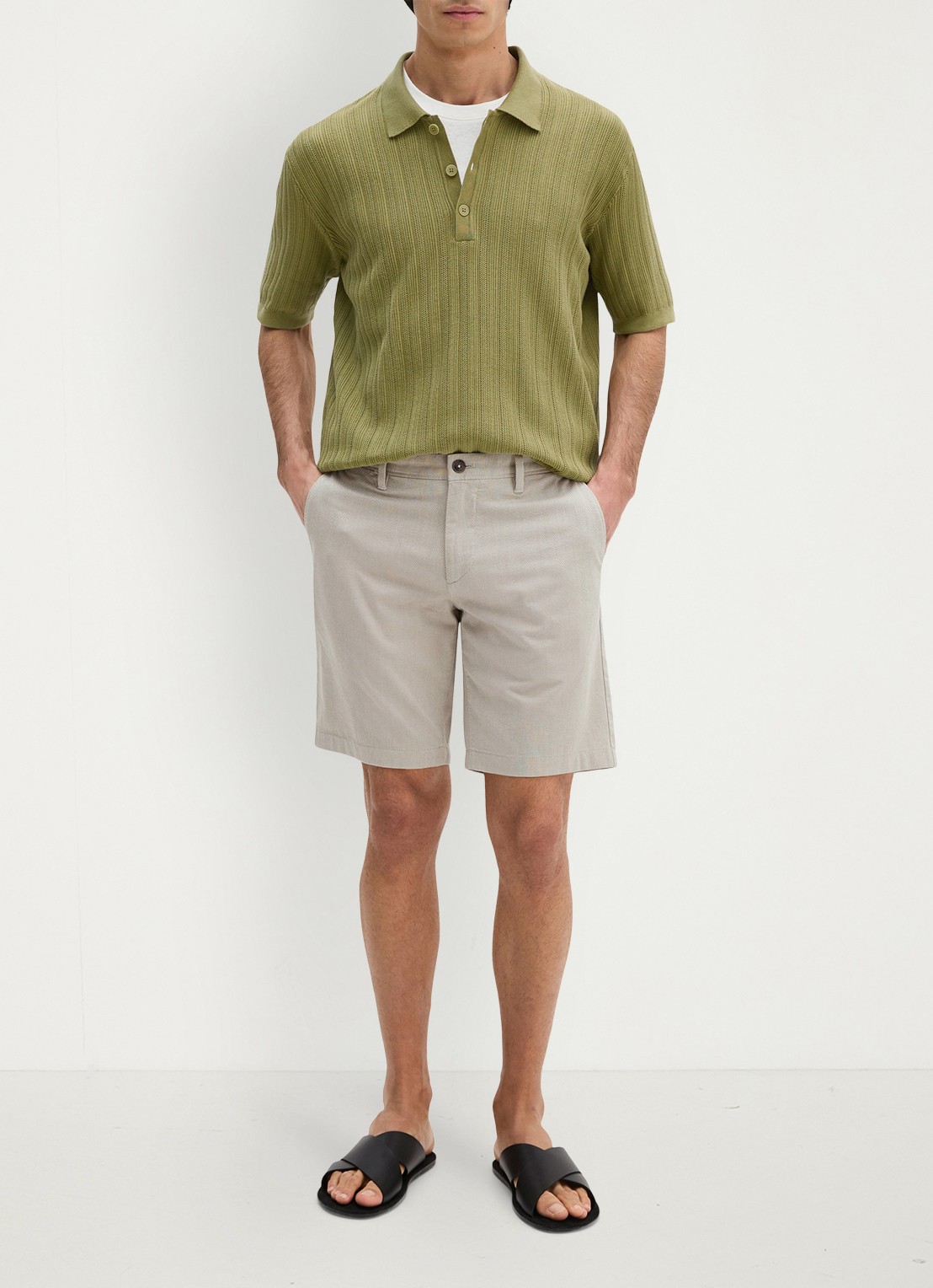 Marc O'Polo Straight fit korte broek met steekzakken - voorkant 2 light green 34-4090 / beige