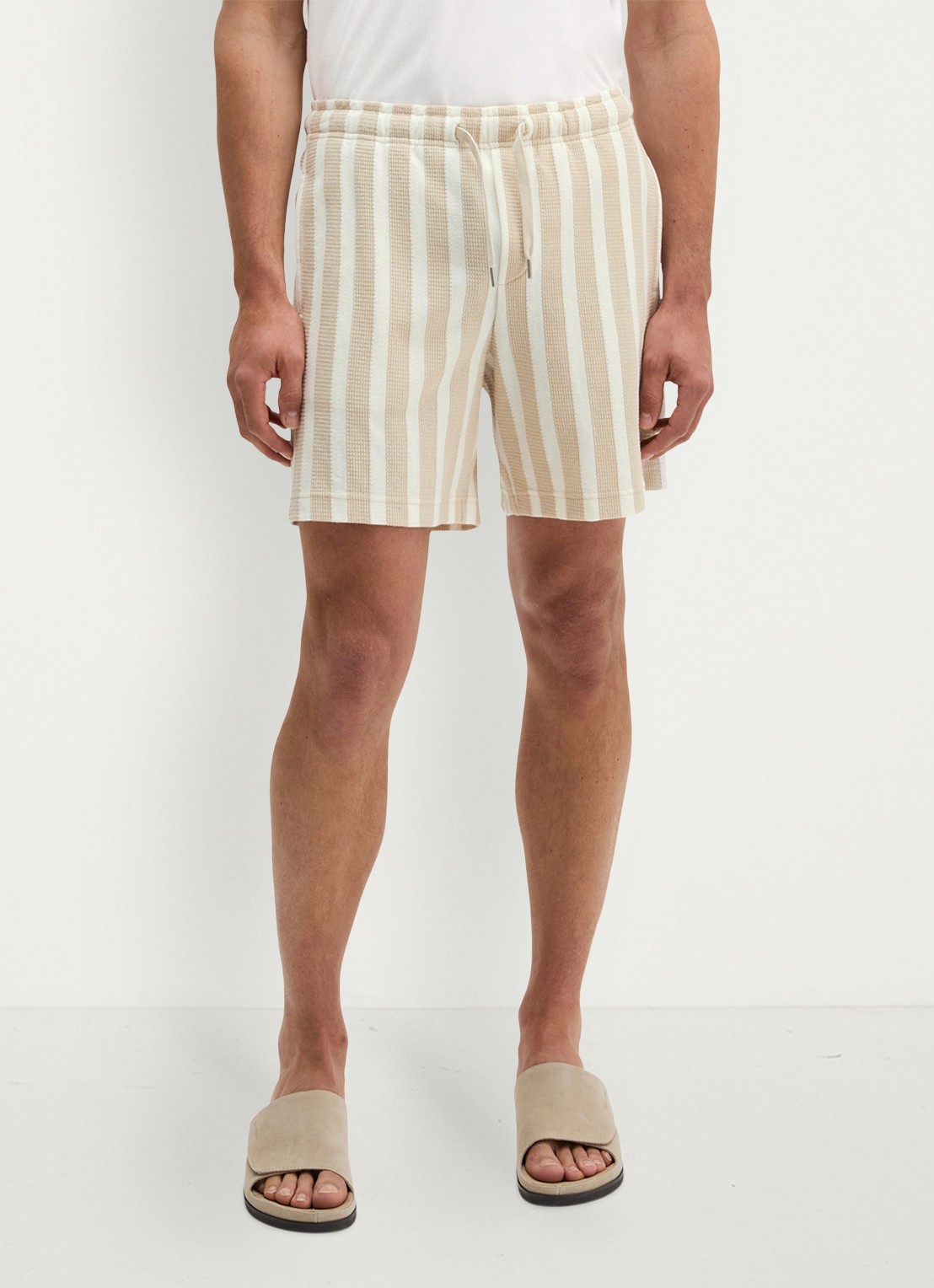 Marc O'Polo Straight fit korte broek met streepprint - detail 4 light beige 01-2673 / beige