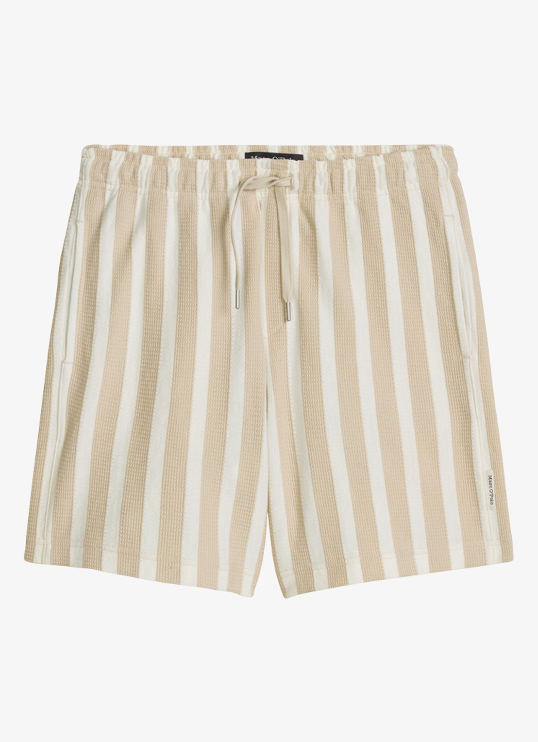Marc O'Polo Straight fit korte broek met streepprint - voorkant light beige 01-2673 / beige