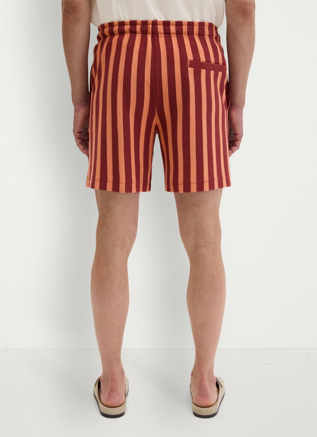 Marc O'Polo Straight fit korte broek met streepprint - achterkant dark red 01-7026 / rood