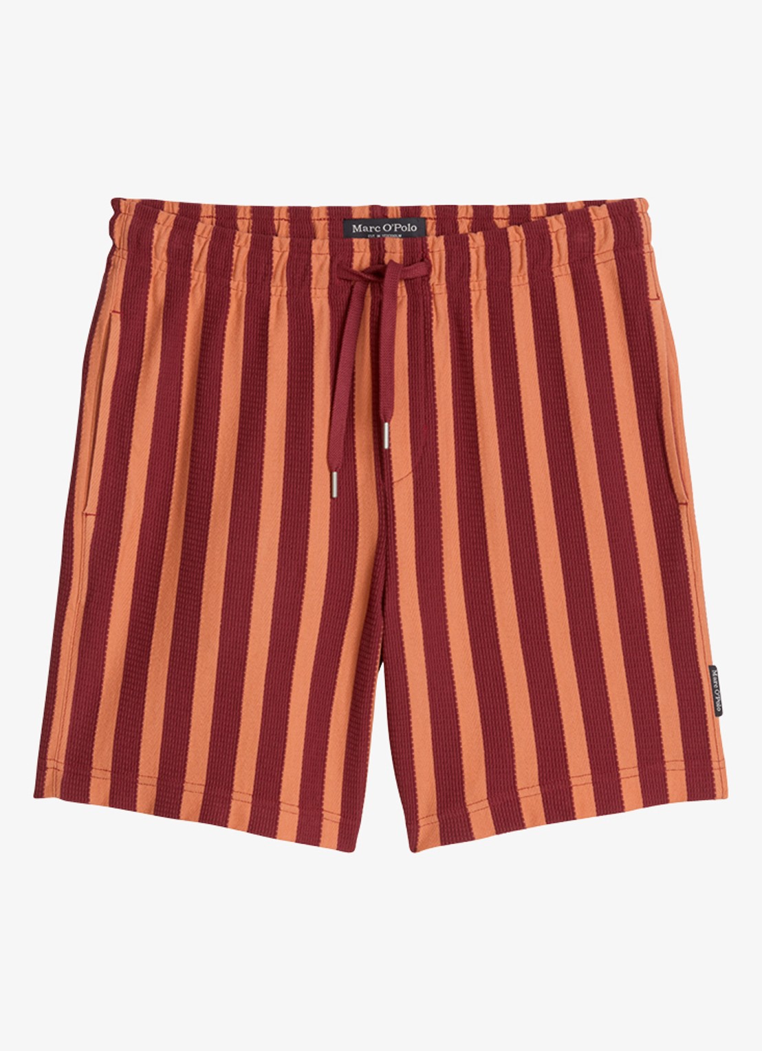 Marc O'Polo Straight fit korte broek met streepprint - voorkant 4 dark red 01-7026 / rood