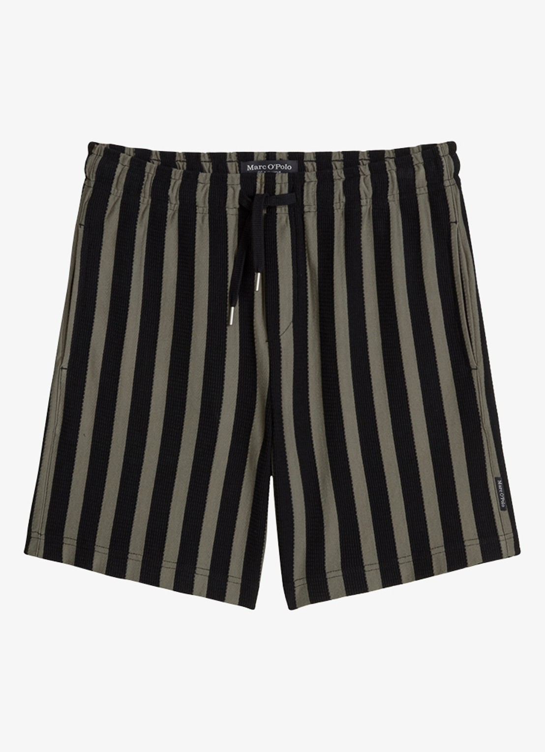 Marc O'Polo Straight fit korte broek met streepprint - voorkant 3 black 01-0093 / zwart
