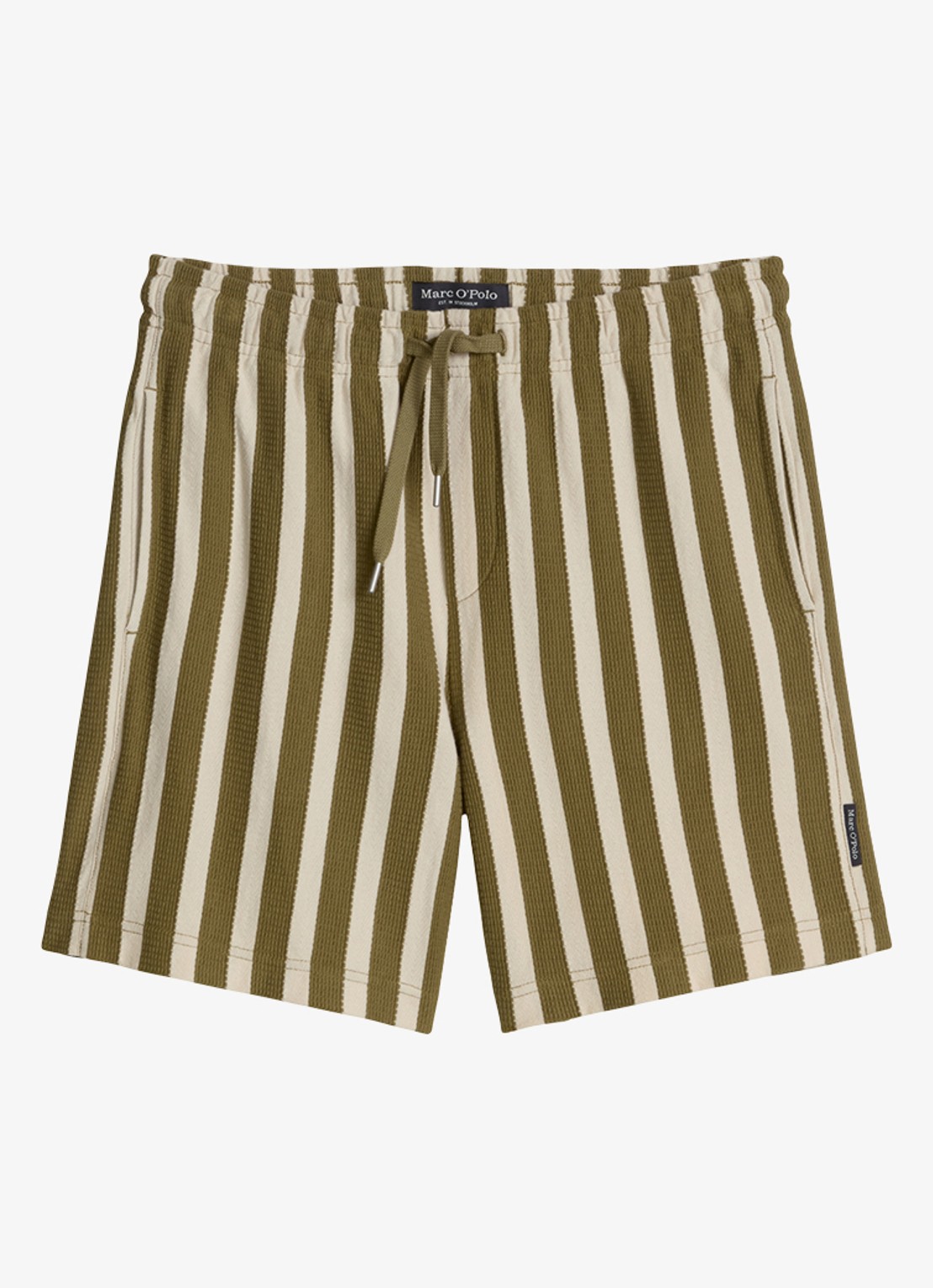 Marc O'Polo Straight fit korte broek met streepprint - voorkant 4 medium green 01-3493 / groen