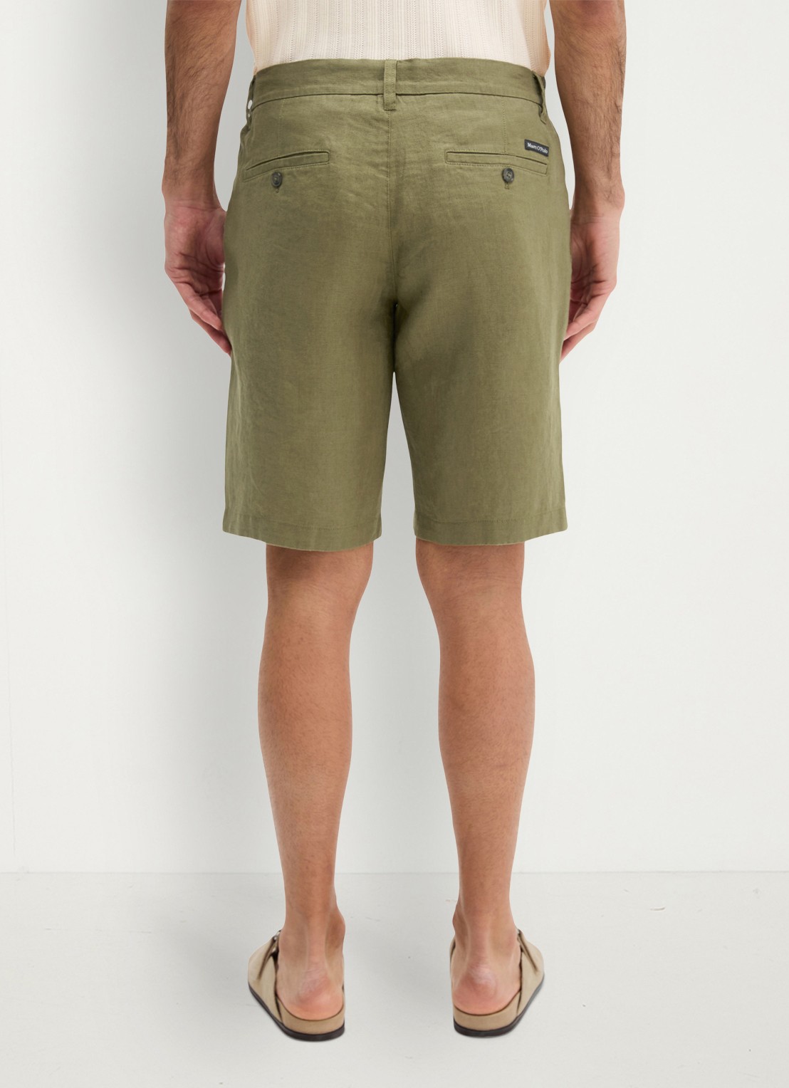 Marc O'Polo Straight fit korte broek van linnen - achterkant 6 fresh seaweed-2945 / groen