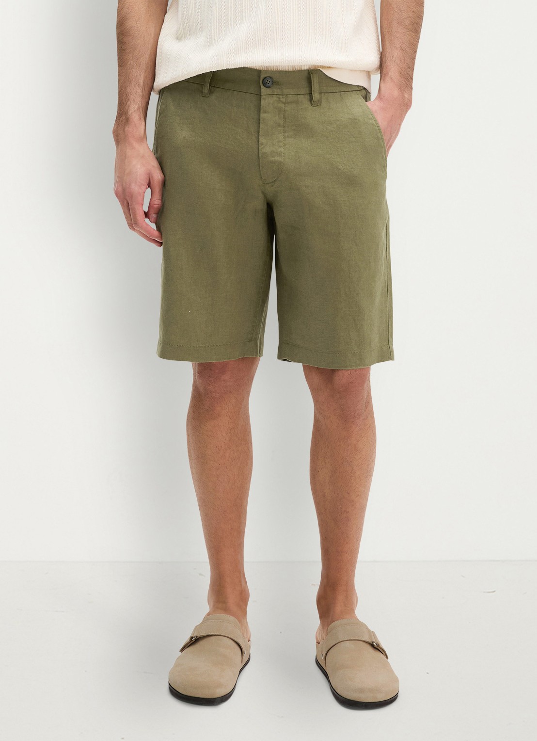 Marc O'Polo Straight fit korte broek van linnen - detail fresh seaweed-2945 / groen