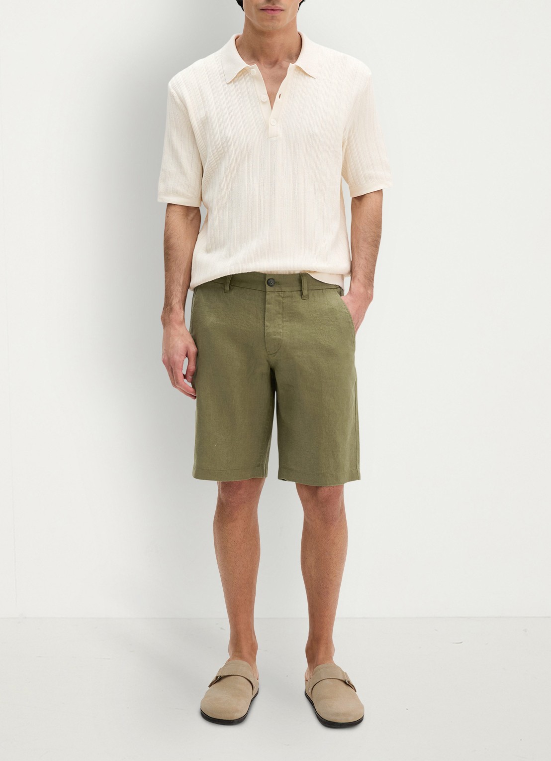 Marc O'Polo Straight fit korte broek van linnen - voorkant 4 fresh seaweed-2945 / groen