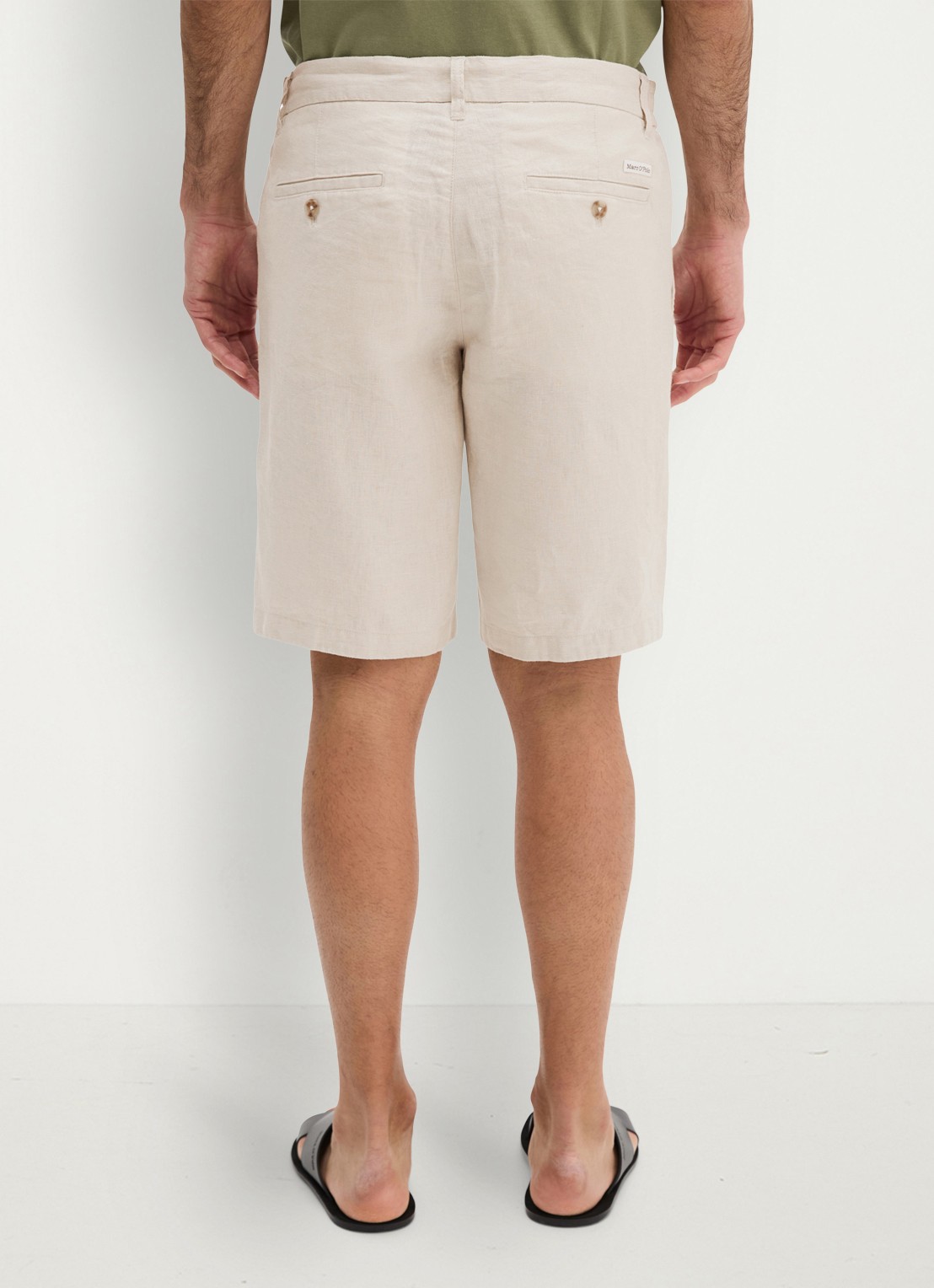Marc O'Polo Straight fit korte broek van linnen - achterkant 6 grey silk-0924 / grijs