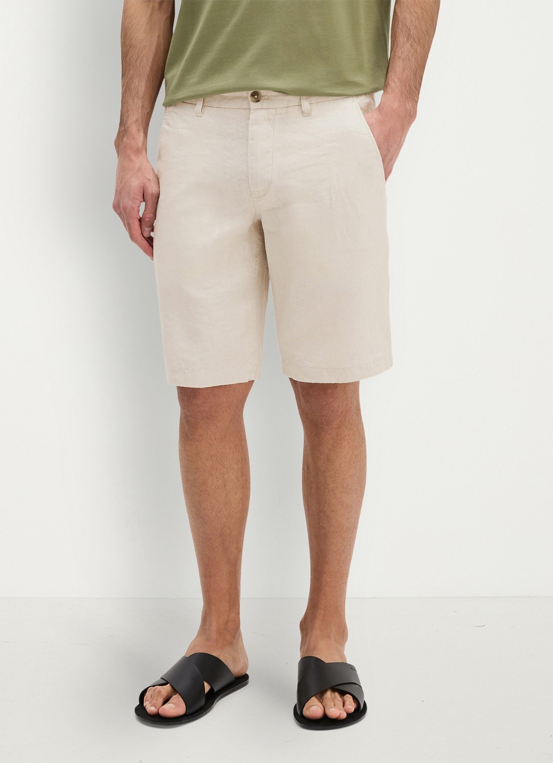 Marc O'Polo Straight fit korte broek van linnen - detail grey silk-0924 / grijs