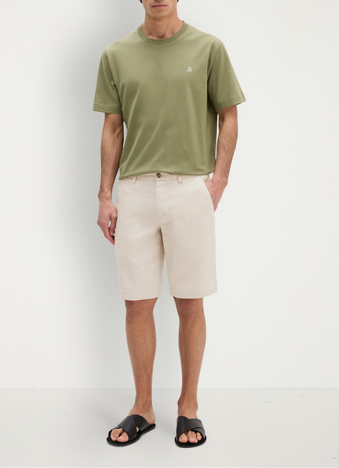Marc O'Polo Straight fit korte broek van linnen - voorkant 4 grey silk-0924 / grijs