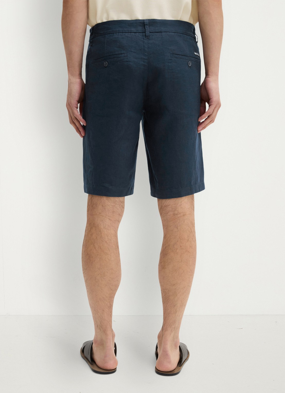 Marc O'Polo Straight fit korte broek van linnen - achterkant 4 dark navy-4131 / blauw