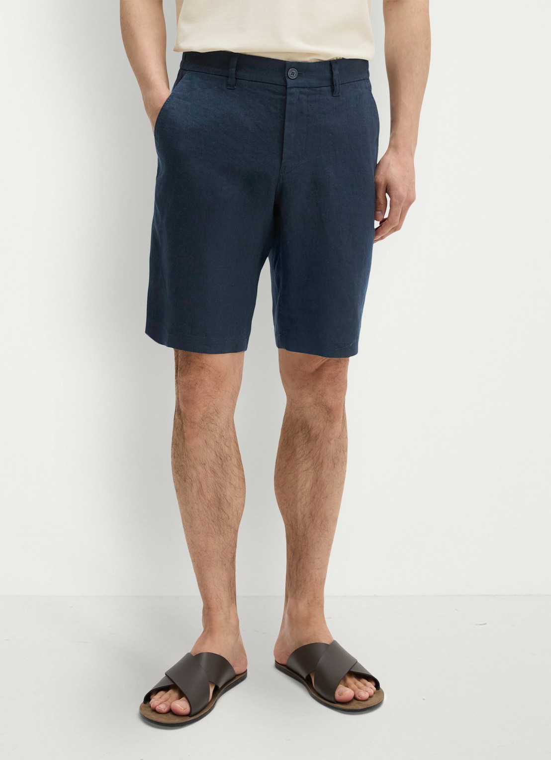 Marc O'Polo Straight fit korte broek van linnen - detail 5 dark navy-4131 / blauw