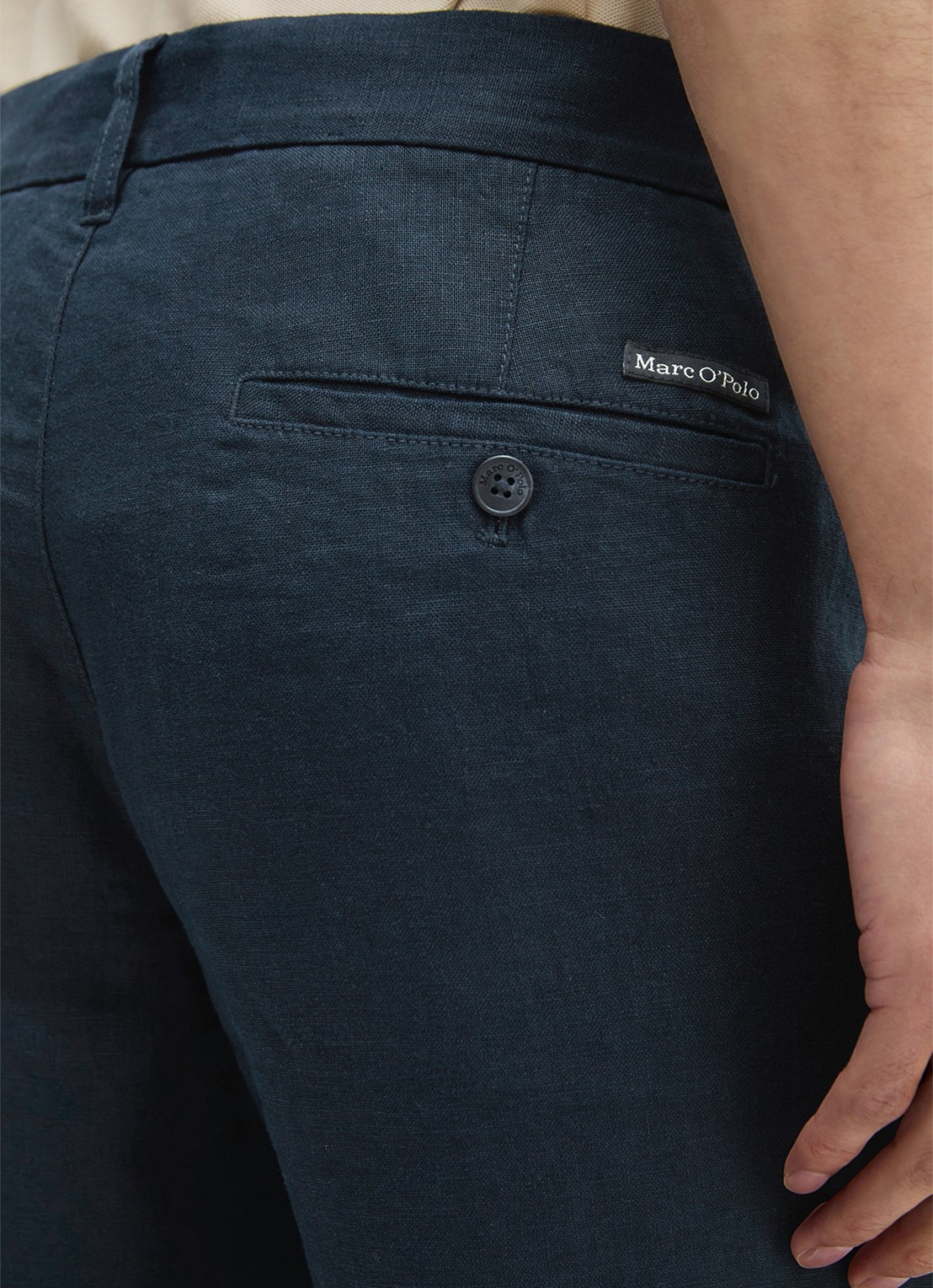 Marc O'Polo Straight fit korte broek van linnen - detail 6 dark navy-4131 / blauw