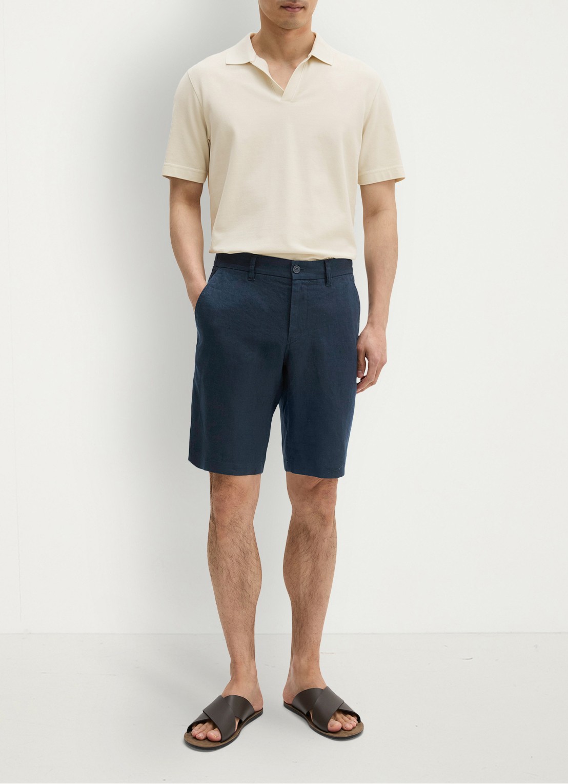 Marc O'Polo Straight fit korte broek van linnen - voorkant 2 dark navy-4131 / blauw