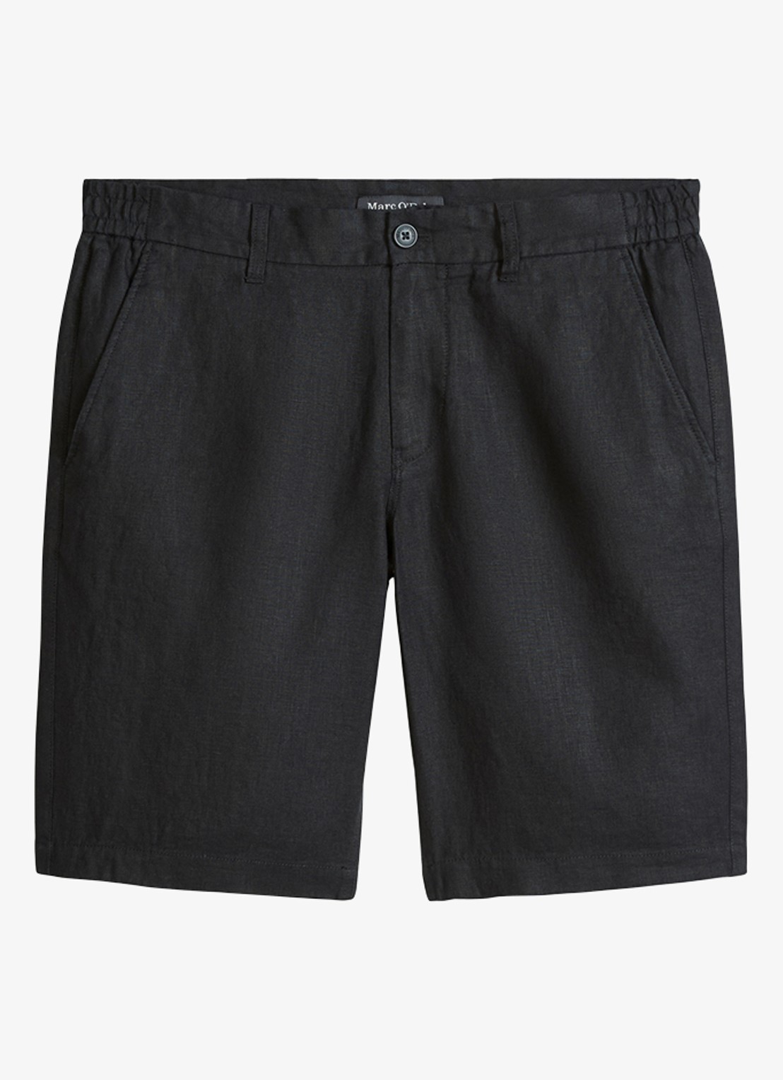 Marc O'Polo Straight fit korte broek van linnen - voorkant 3 black-0001 / zwart