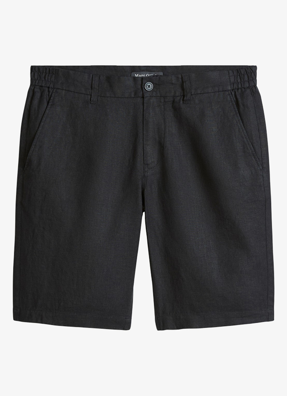Marc O'Polo Straight fit korte broek van linnen - voorkant 5 black-0001 / zwart