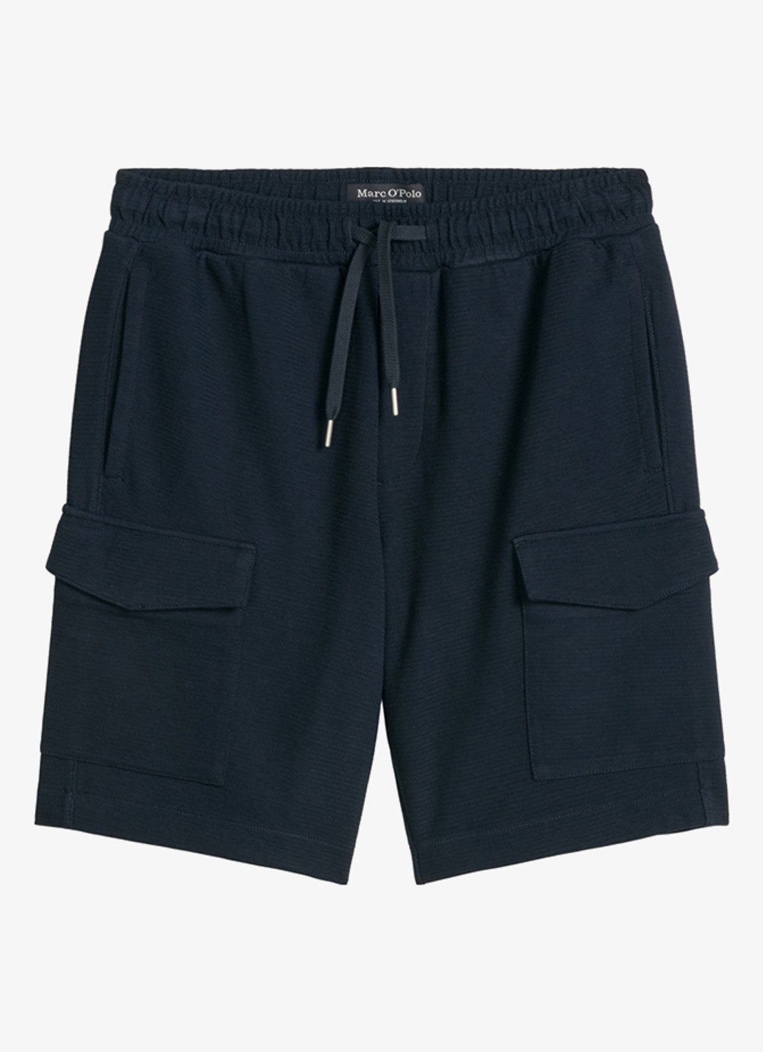 Marc O'Polo Straight fit korte joggingbroek met trekkoord - voorkant 2 dark navy-4131 / blauw
