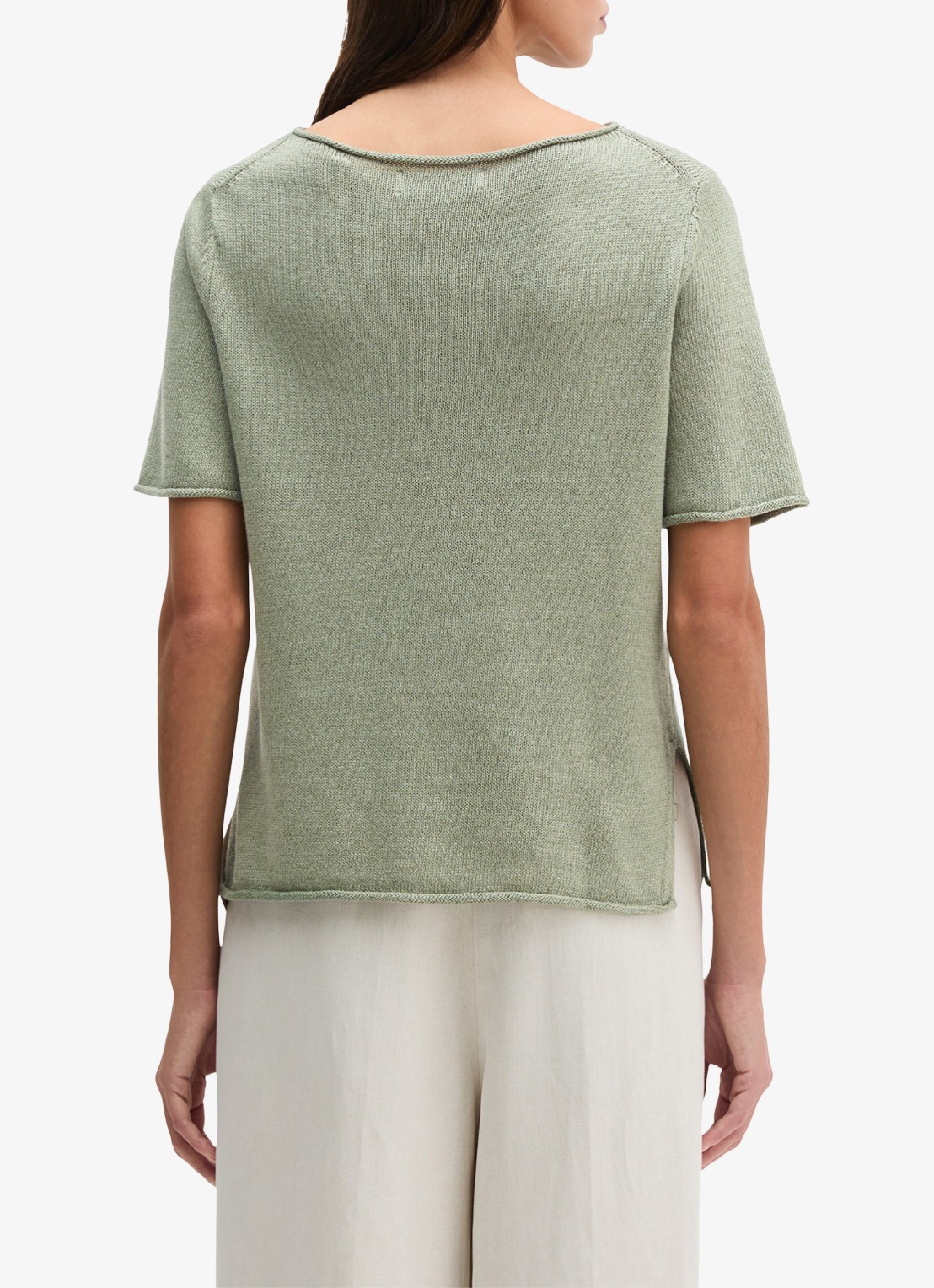 Marc O'Polo T-shirt in linnenblend met ronde hals - achterkant 3 lindegroen