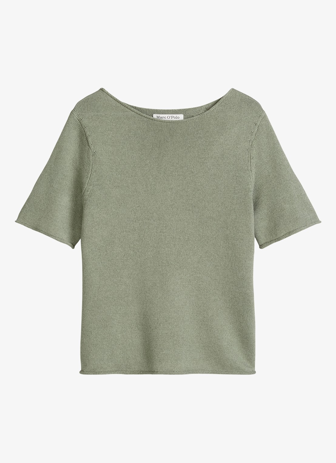 Marc O'Polo T-shirt in linnenblend met ronde hals - voorkant 4 lindegroen