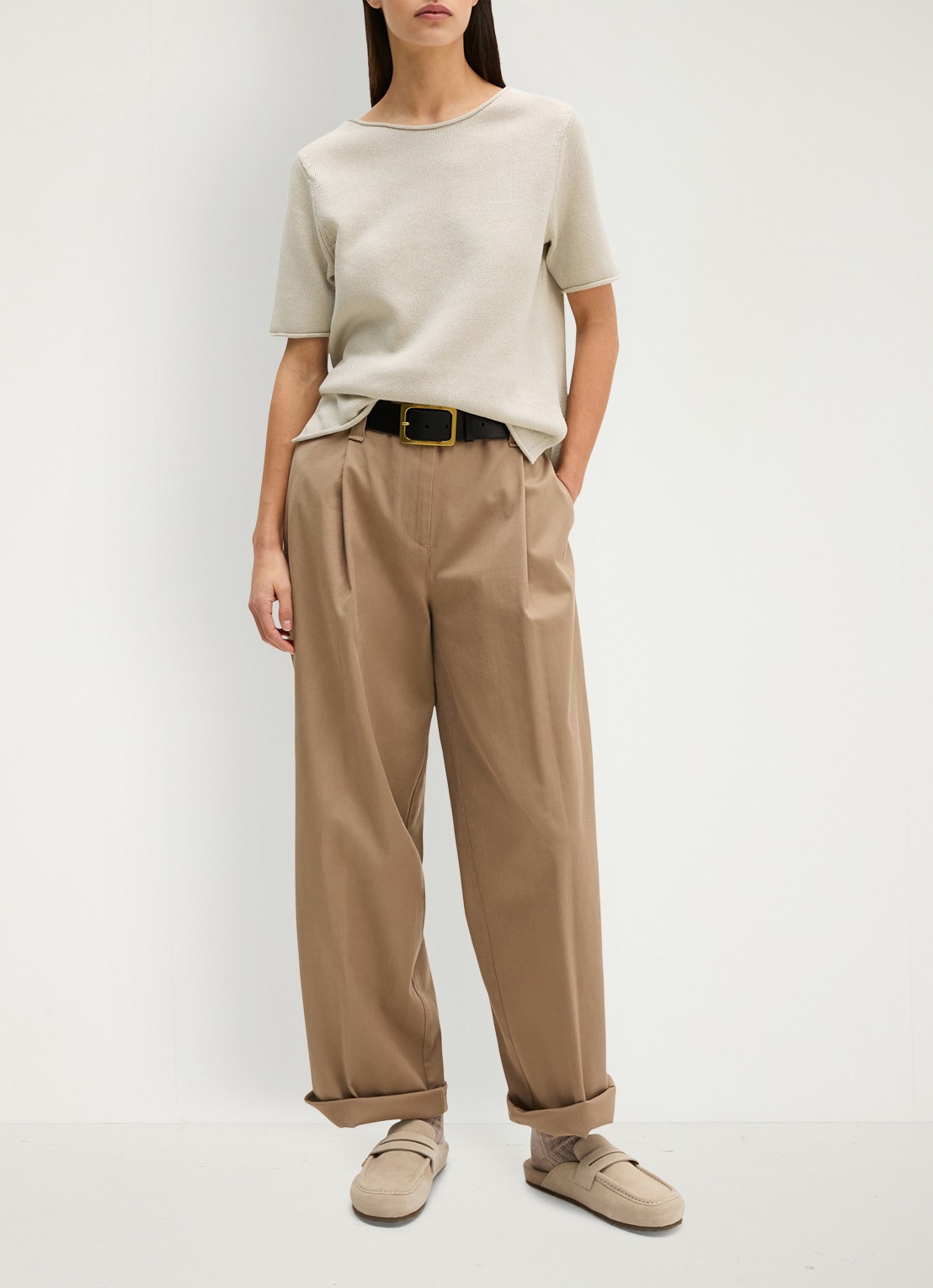 Marc O'Polo T-shirt in linnenblend met ronde hals - voorkant 3 grijs