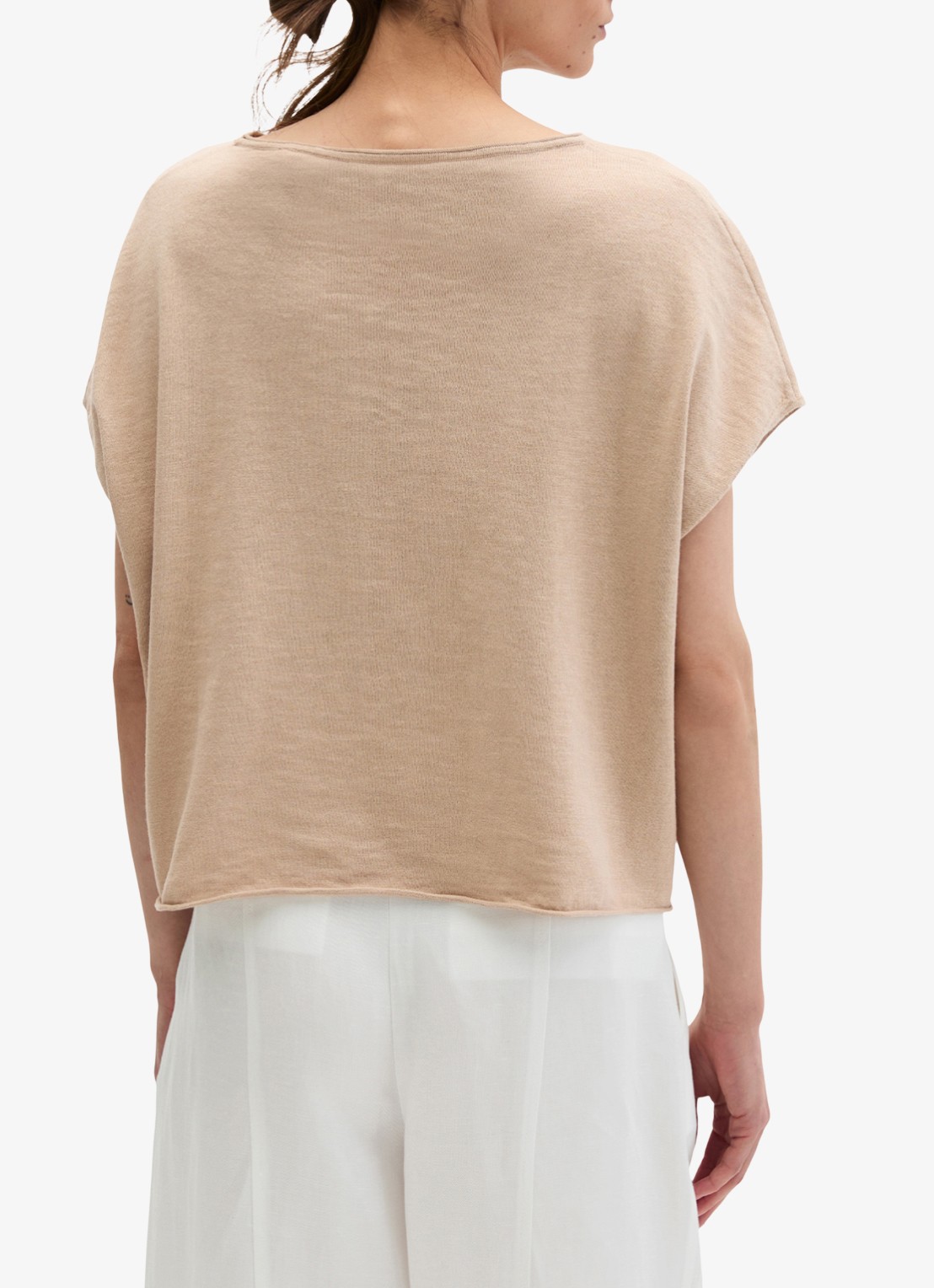 Marc O'Polo T-shirt in linnenblend met ronde hals - achterkant 5 sandpaper-2326 / beige