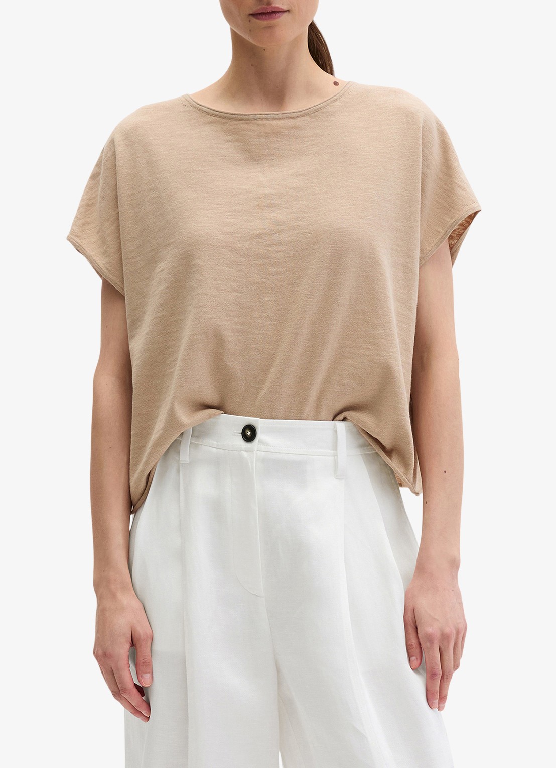 Marc O'Polo T-shirt in linnenblend met ronde hals - detail sandpaper-2326 / beige