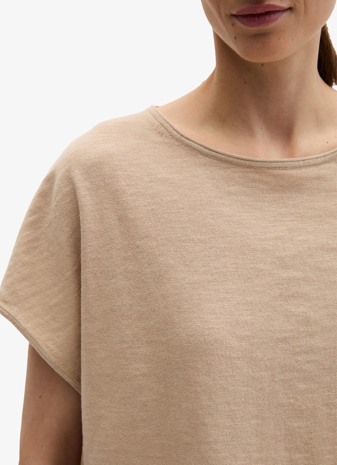 Marc O'Polo T-shirt in linnenblend met ronde hals - detail 2 sandpaper-2326 / beige