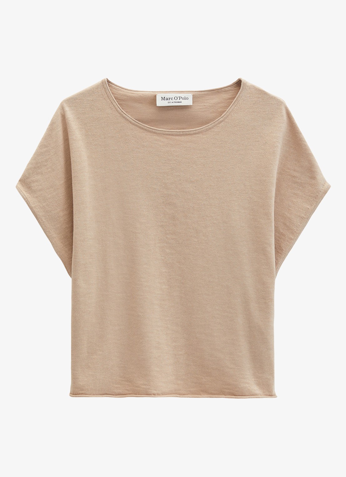 Marc O'Polo T-shirt in linnenblend met ronde hals - voorkant 3 sandpaper-2326 / beige