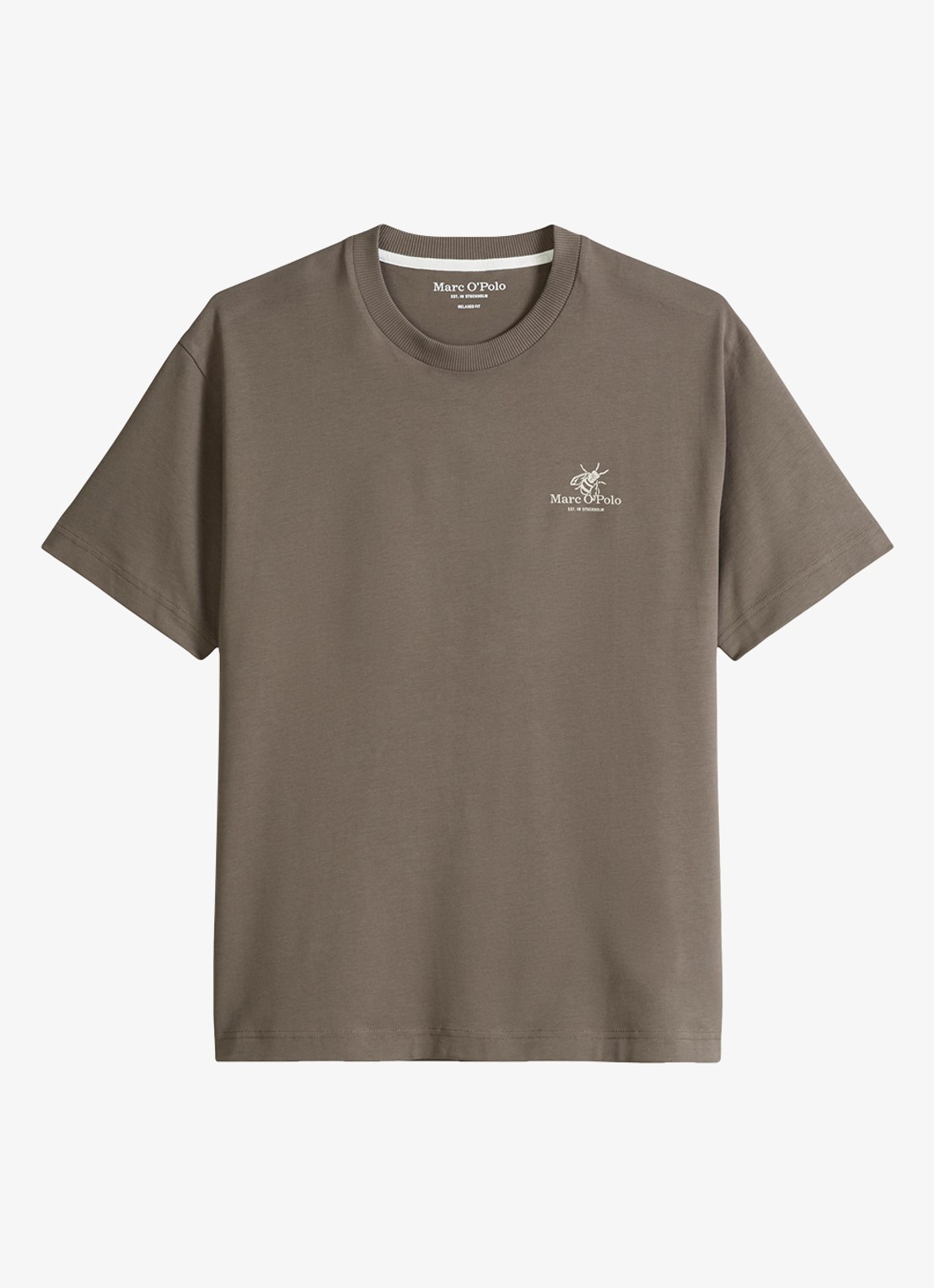 Marc O'Polo T-shirt met logo- en backprint - voorkant 3 bruin