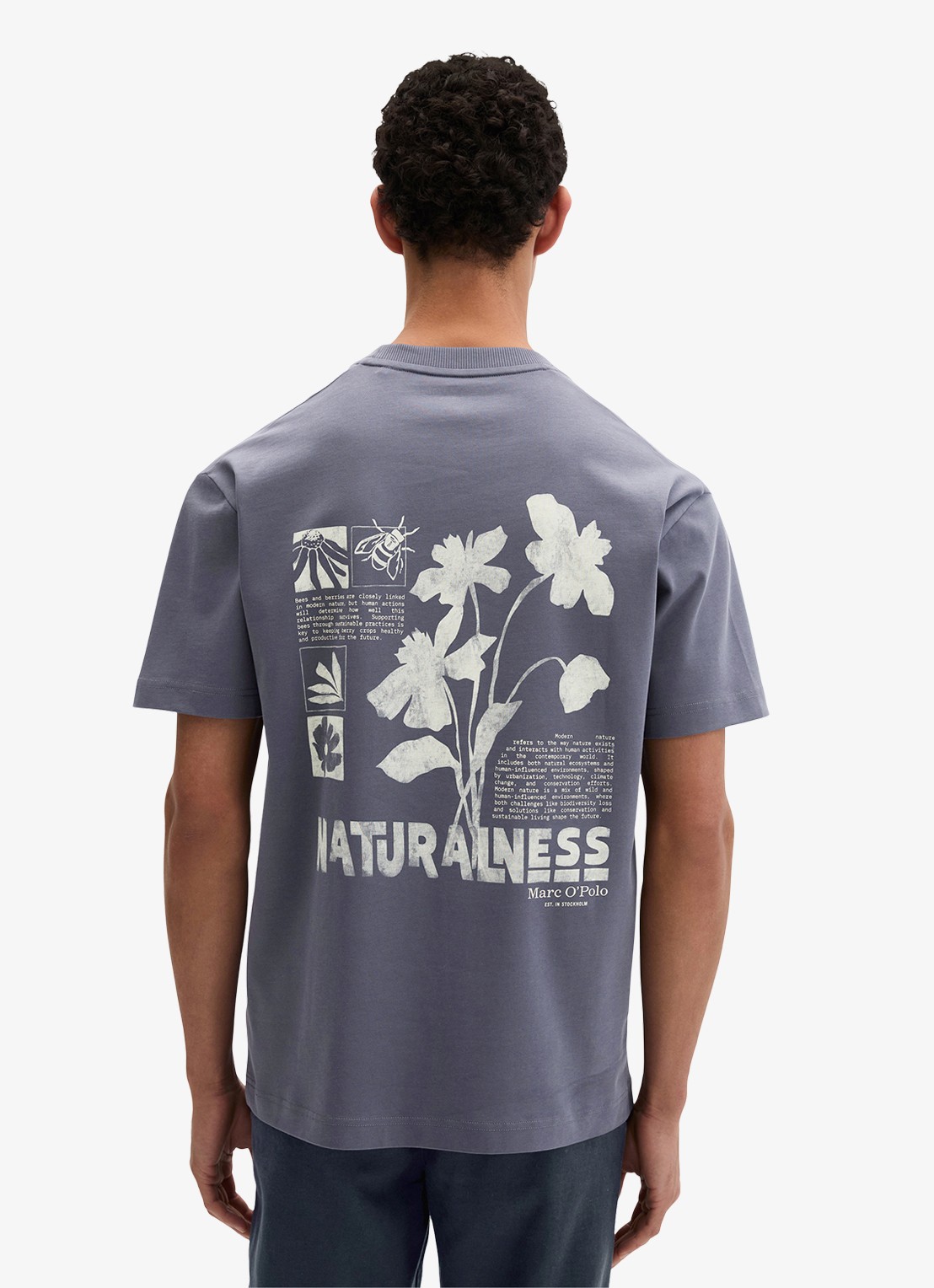 Marc O'Polo T-shirt met logo- en backprint - achterkant blauwgrijs