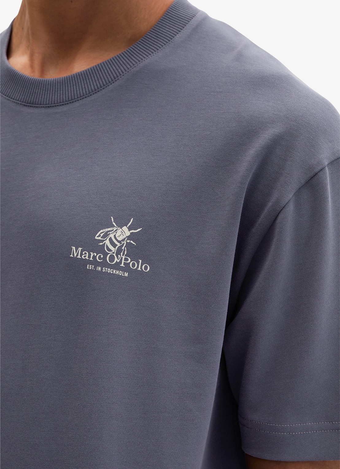 Marc O'Polo T-shirt met logo- en backprint - detail 5 blauwgrijs