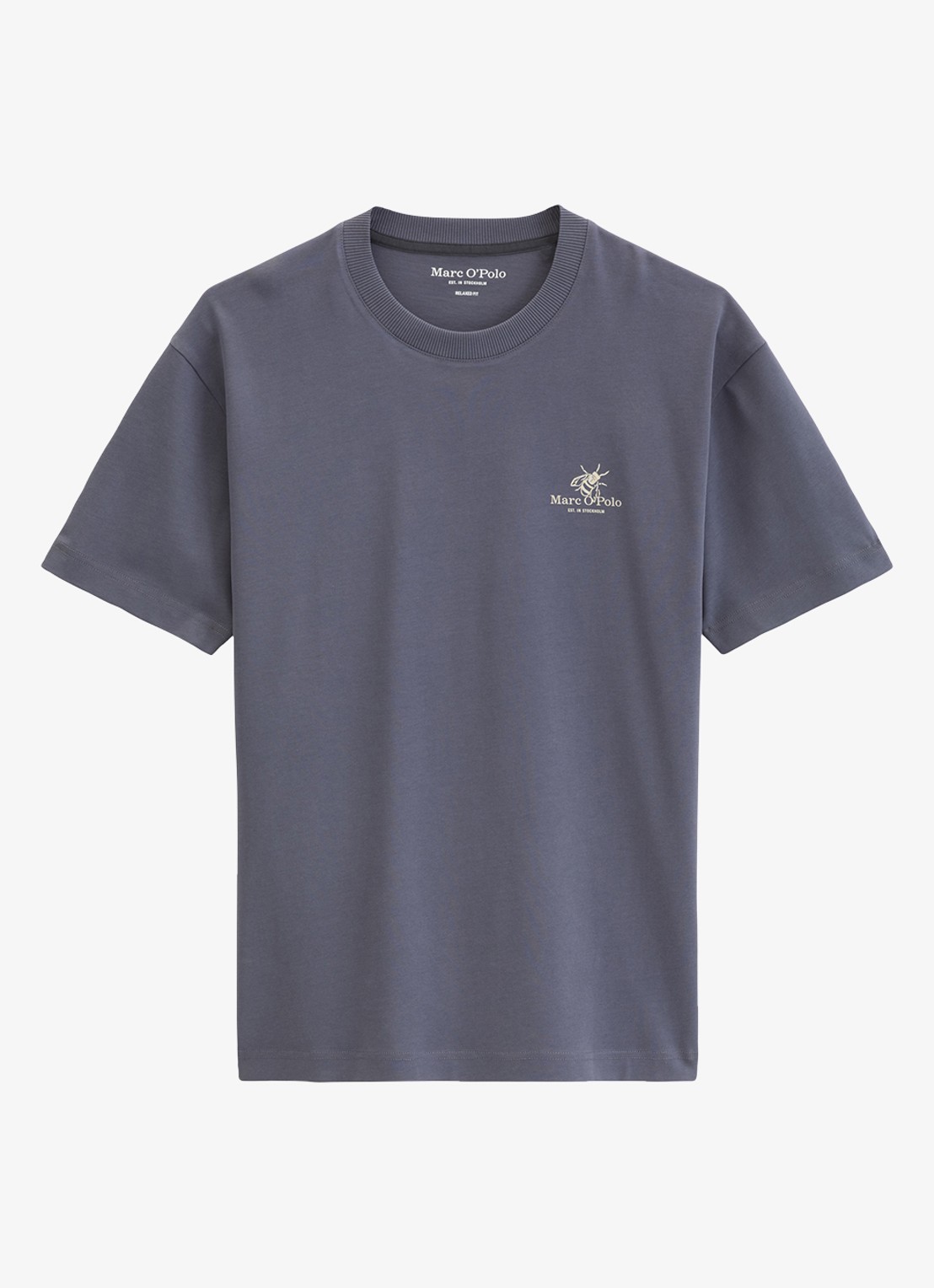 Marc O'Polo T-shirt met logo- en backprint - voorkant 2 blauwgrijs